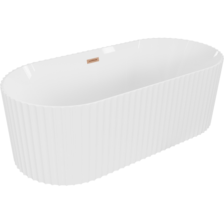Mexen Paola baignoire autoportante rainurée 170 x 80 cm, blanc brillant, trop-plein cuivre brossé - 52721708000-65