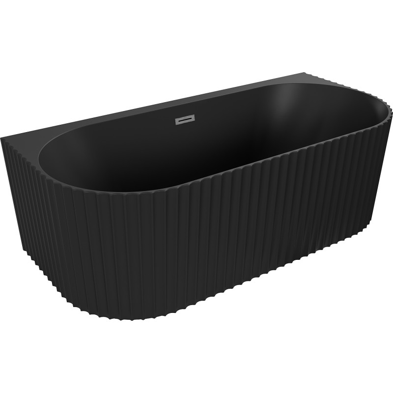 Mexen Sella baignoire autoportante adossée rainurée 150 x 75 cm, noir mat, trop-plein gris pistolet brossé - 52711507571-66
