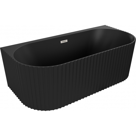 Mexen Sella baignoire autoportante murale rainurée 150 x 75 cm, noir mat, trop-plein nickel brossé - 52711507571-97