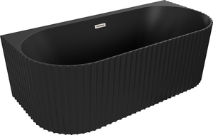 Mexen Sella baignoire autoportante murale rainurée 150 x 75 cm, noir mat, trop-plein nickel brossé - 52711507571-97