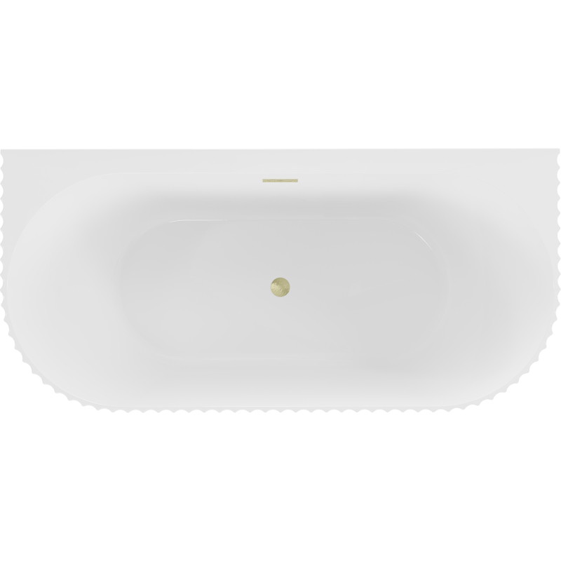 Mexen Sella baignoire autoportante murale cannelée 170 x 80 cm, blanc brillant, trop-plein doré brossé - 52711708000-55