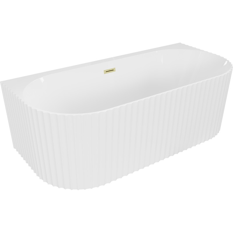 Mexen Sella baignoire autoportante murale cannelée 170 x 80 cm, blanc brillant, trop-plein doré brossé - 52711708000-55