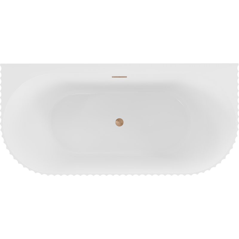 Mexen Sella baignoire autoportante murale cannelée 170 x 80 cm, blanc brillant, trop-plein cuivre brossé - 52711708000-65