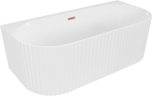 Mexen Sella baignoire autoportante murale cannelée 170 x 80 cm, blanc brillant, trop-plein cuivre brossé - 52711708000-65