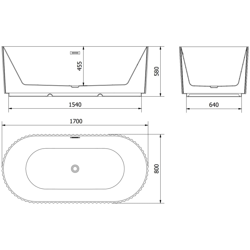 Mexen Paola baignoire autoportante rainurée 170 x 80 cm, blanc mat, trop-plein cuivre brossé - 52721708001-65