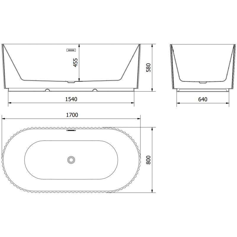 Mexen Paola baignoire autoportante rainurée 170 x 80 cm, blanc mat, trop-plein nickel brossé - 52721708001-97