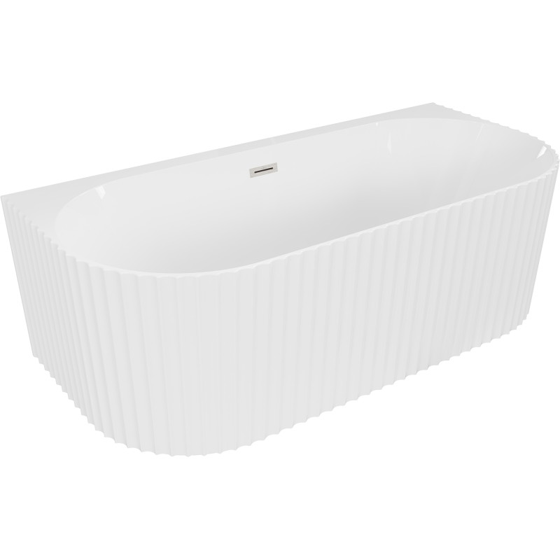 Mexen Sella baignoire autoportante adossée rainurée 170 x 80 cm, blanc brillant, trop-plein en nickel brossé - 52711708000-97