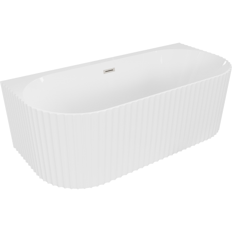 Mexen Sella baignoire autoportante adossée rainurée 170 x 80 cm, blanc brillant, trop-plein en nickel brossé - 52711708000-97