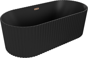 Mexen Paola baignoire autoportante rainurée 170 x 80 cm, noir mat, trop-plein or rose - 52721708071-60