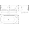Mexen Paola baignoire autoportante rainurée 170 x 80 cm, noir mat, trop-plein en nickel brossé - 52721708071-97