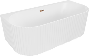 Mexen Sella baignoire autoportante murale cannelée 170 x 80 cm, blanc mat, trop-plein or rose - 52711708001-60