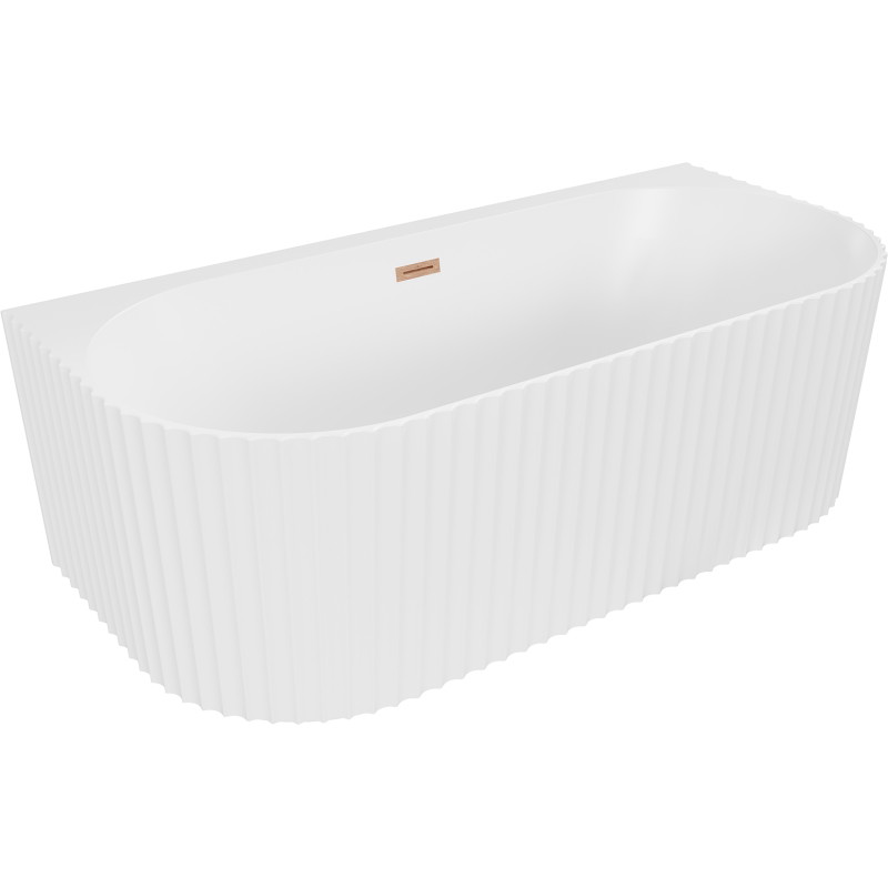 Mexen Sella baignoire autoportante adossée rainurée 170 x 80 cm, blanc mat, trop-plein en cuivre brossé - 52711708001-65
