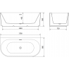 Mexen Sella baignoire autoportante adossée rainurée 170 x 80 cm, blanc mat, trop-plein en cuivre brossé - 52711708001-65