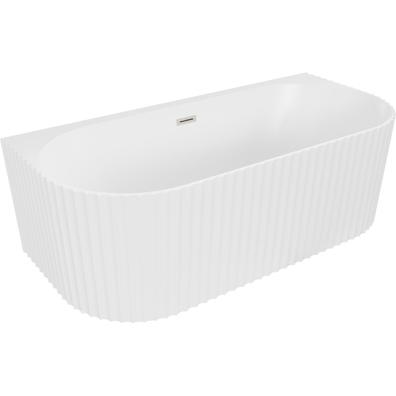 Mexen Sella baignoire autoportante contre le mur rainurée 170 x 80 cm, blanc mat, trop-plein nickel brossé - 52711708001-97