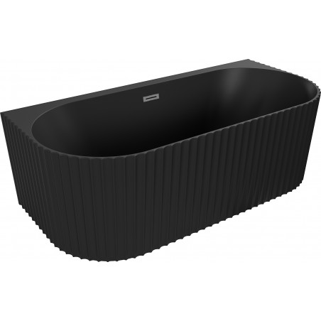 Mexen Sella baignoire îlot adossée nervurée 170 x 80 cm, noir mat, trop-plein gun gray brossé - 52711708071-66