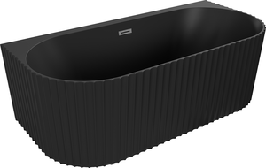 Mexen Sella baignoire îlot adossée nervurée 170 x 80 cm, noir mat, trop-plein gun gray brossé - 52711708071-66
