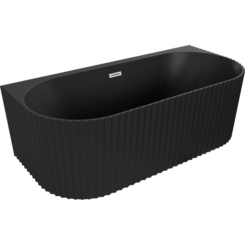 Mexen Sella baignoire autoportante murale rainurée de 170 x 80 cm, noir mat, trop-plein nickel brossé - 52711708071-97