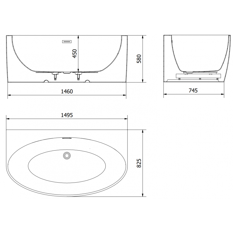 Mexen Bruna baignoire autoportante adossée 150 x 82 cm, blanc brillant, trop-plein en cuivre brossé - 52731508200-65