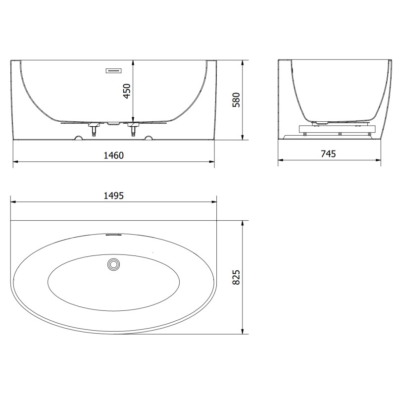 Mexen Bruna baignoire autoportante murale 150 x 82 cm, blanc brillant, trop-plein gun gray brossé - 52731508200-66