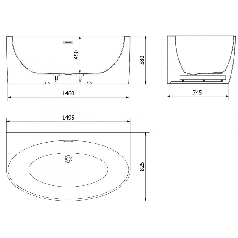 Mexen Bruna baignoire autoportante murale 150 x 82 cm, blanc brillant, trop-plein en métal gun - 52731508200-95