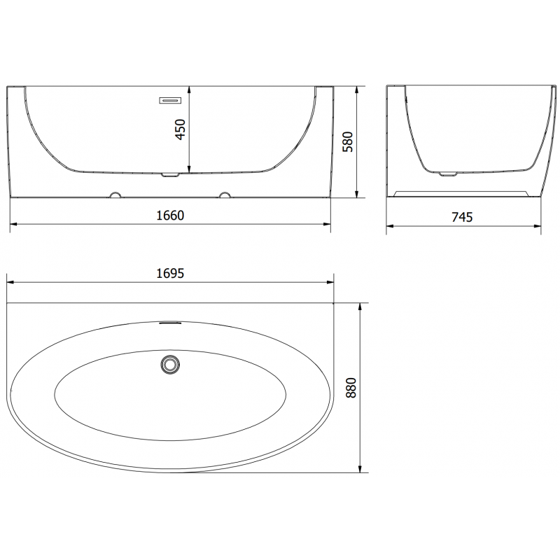 Mexen Bruna baignoire autoportante adossée 170 x 88 cm, blanc brillant, trop-plein or rose - 52731708800-60