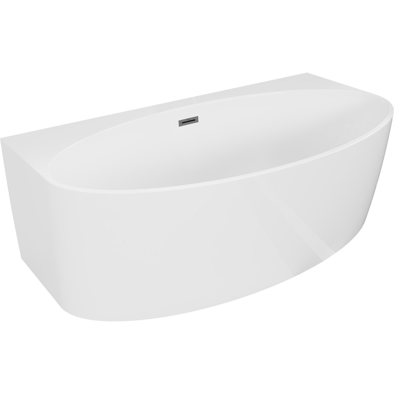 Mexen Bruna baignoire autoportante adossée 170 x 88 cm, blanc brillant, trop-plein gris canon brossé - 52731708800-66