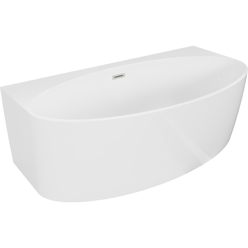 Mexen Bruna baignoire autoportante adossée 170 x 88 cm, blanc brillant, trop-plein nickel brossé - 52731708800-97