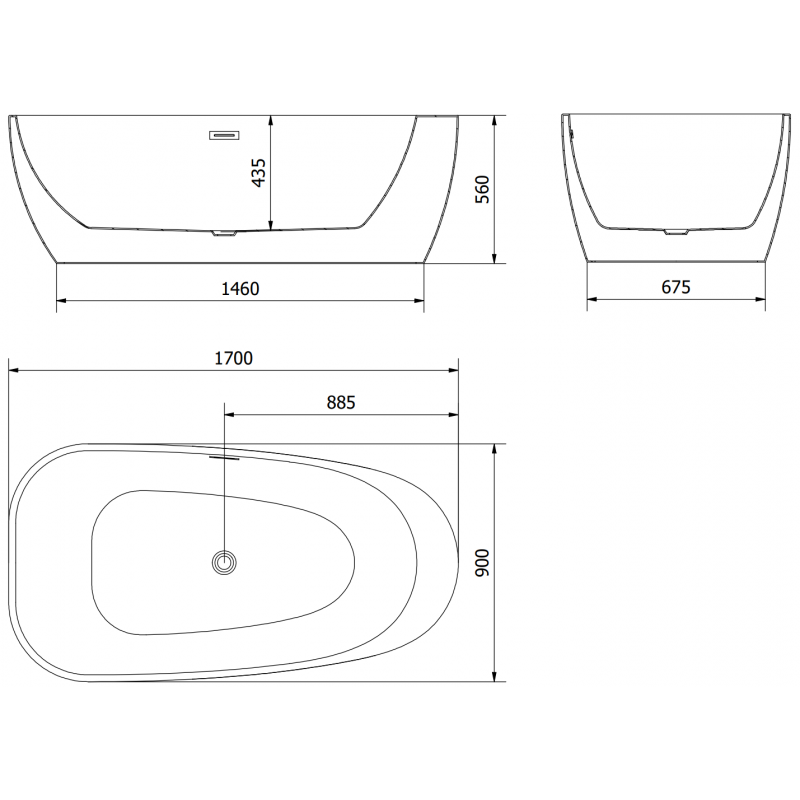 Mexen Giada baignoire îlot 170 x 90 cm, blanc brillant, trop-plein métal canon - 52741709000-95