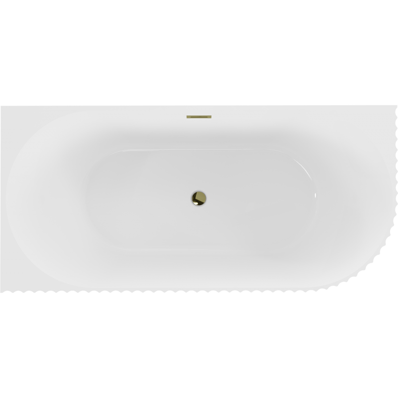 Mexen Gia baignoire autoportante d'angle rainurée gauche 150 x 75 cm, blanc brillant, trop-plein doré - 52701507500L-50