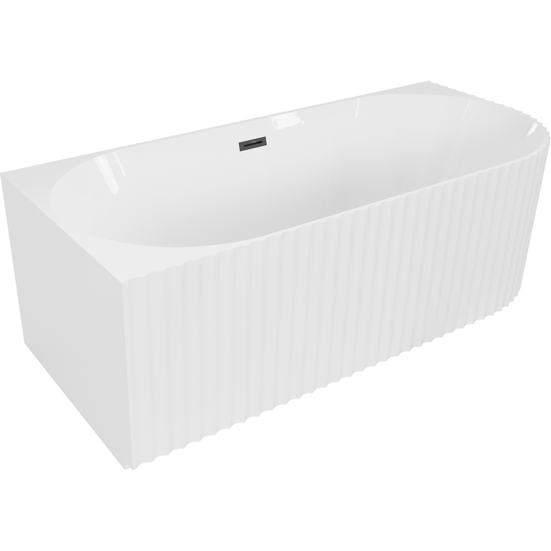 Mexen Gia baignoire îlot d'angle rainurée gauche 150 x 75 cm, blanc brillant, trop-plein noir - 52701507500L-70