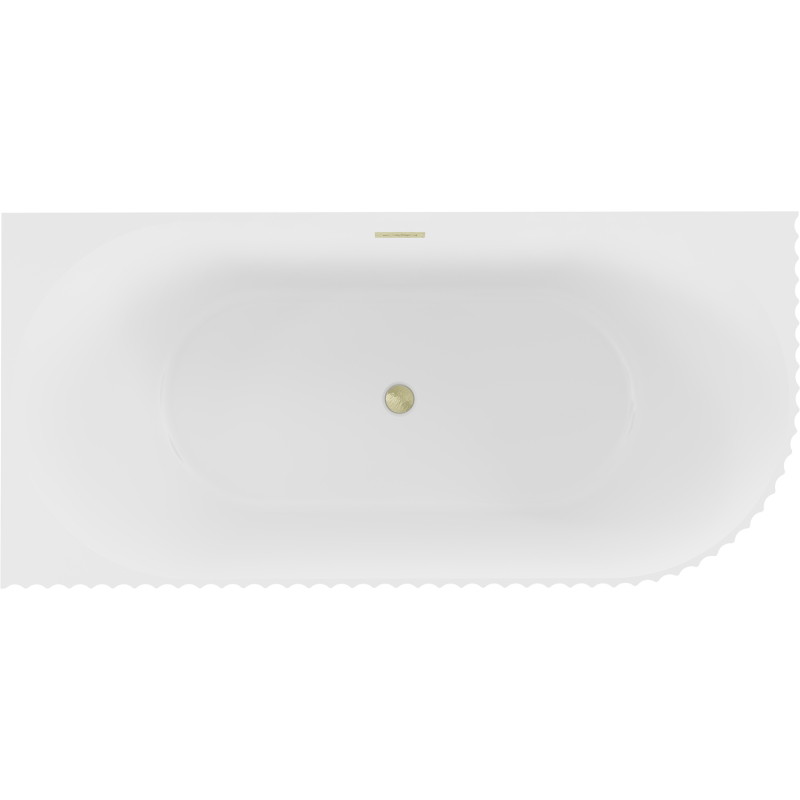 Mexen Gia baignoire autoportante d'angle rainurée gauche 150 x 75 cm, blanc mat, trop-plein doré brossé - 52701507501L-55