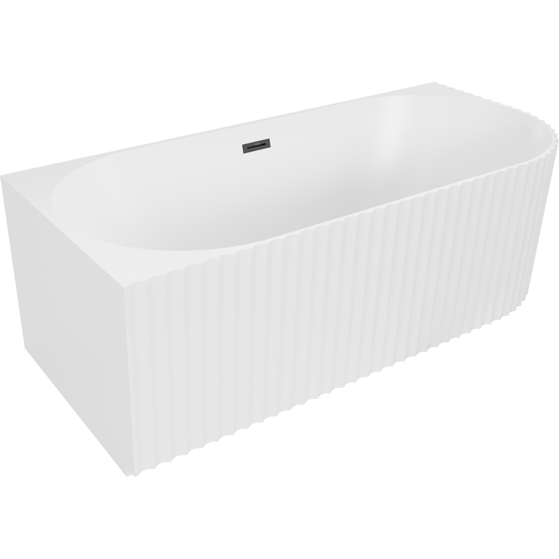 Mexen Gia baignoire îlot d'angle rainurée gauche 150 x 75 cm, blanc mat, trop-plein noir - 52701507501L-70