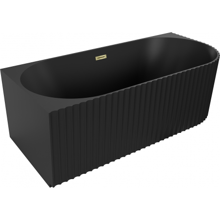 Mexen Gia baignoire îlot d'angle rainuré gauche 150 x 75 cm, noir mat, trop-plein doré - 52701507571L-50