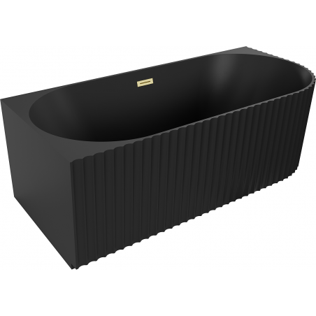 Mexen Gia baignoire autoportante d'angle cannelée gauche 150 x 75 cm, noir mat, trop-plein or brossé - 52701507571L-55