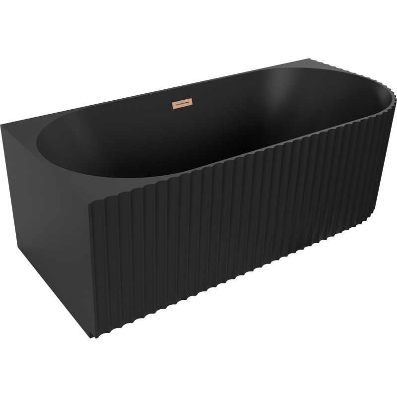 Mexen Gia baignoire autoportante d'angle rainurée gauche 150 x 75 cm, noir mat, trop-plein cuivre brossé - 52701507571L-65