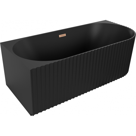 Mexen Gia baignoire autoportante d'angle rainurée gauche 150 x 75 cm, noir mat, trop-plein cuivre brossé - 52701507571L-65