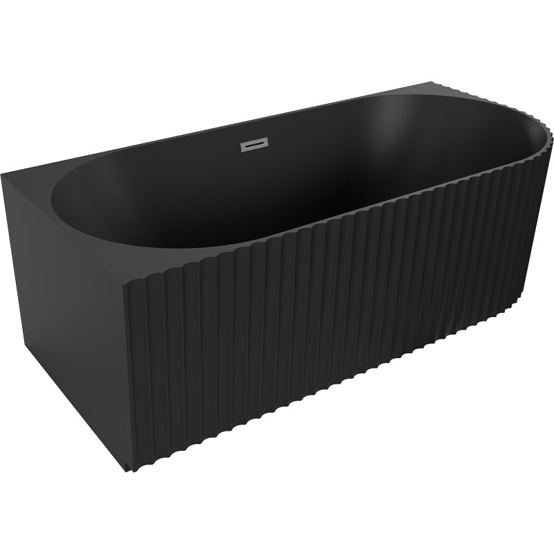 Mexen Gia baignoire autoportante d'angle gaucher rainurée 150 x 75 cm, noir mat, trop-plein gun gray brossé - 52701507571L-66