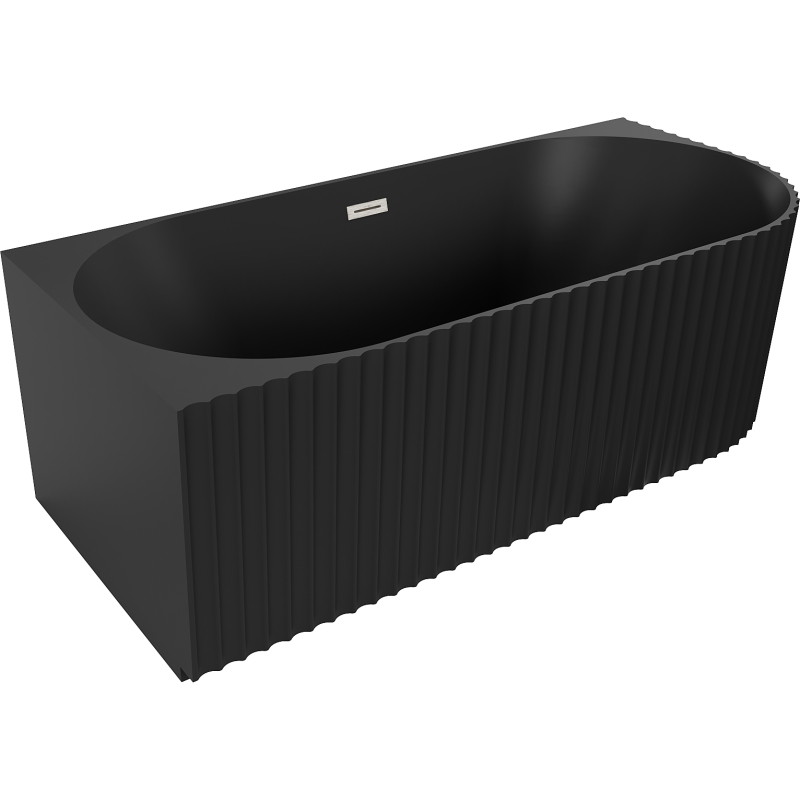 Mexen Gia baignoire îlot d'angle nervurée gauche 150 x 75 cm, noir mat, trop-plein nickel brossé - 52701507571L-97