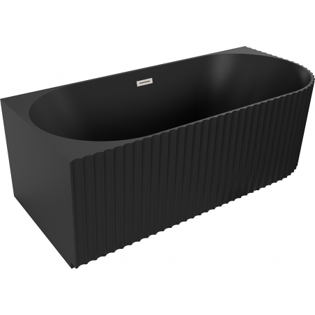 Mexen Gia baignoire îlot d'angle nervurée gauche 150 x 75 cm, noir mat, trop-plein nickel brossé - 52701507571L-97