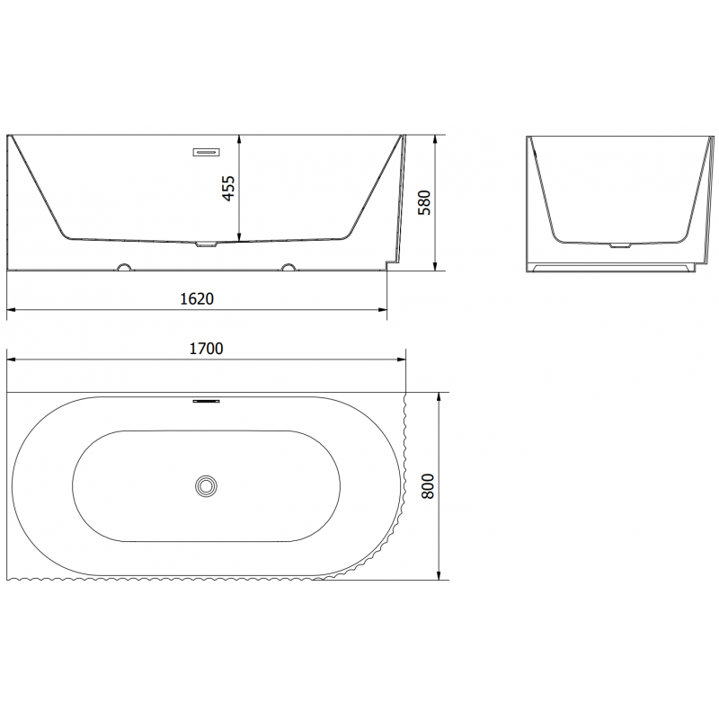 Mexen Gia baignoire autoportante d'angle rainurée gauche 170 x 80 cm, blanc brillant, trop-plein chromé - 52701708000L-01
