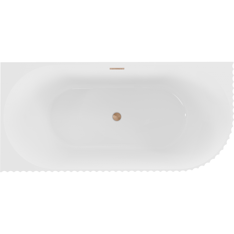 Mexen Gia baignoire îlot d'angle rainurée gauche 170 x 80 cm, blanc brillant, trop-plein cuivre brossé - 52701708000L-65