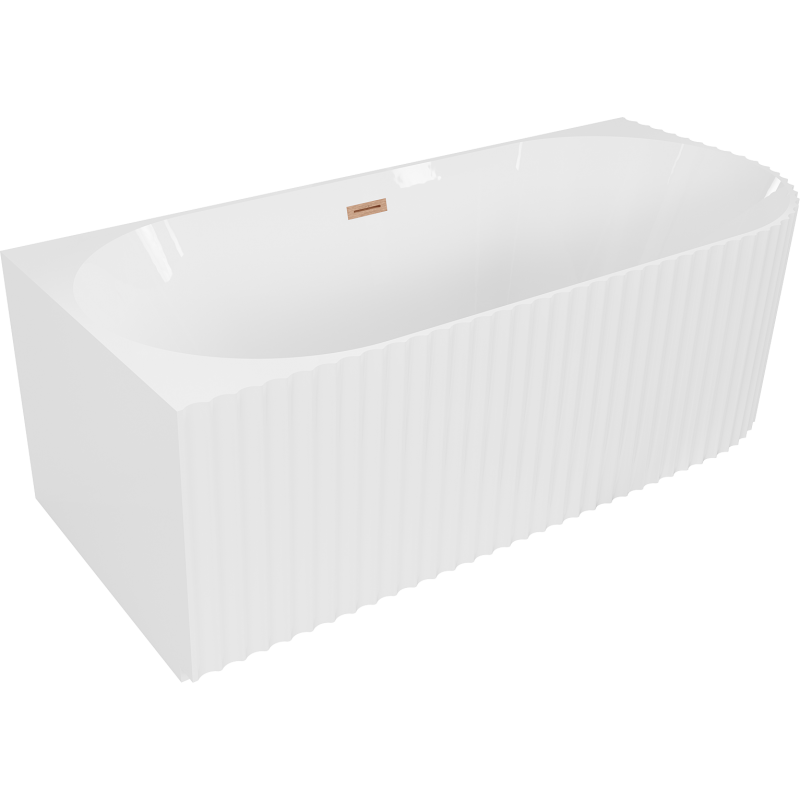 Mexen Gia baignoire îlot d'angle rainurée gauche 170 x 80 cm, blanc brillant, trop-plein cuivre brossé - 52701708000L-65