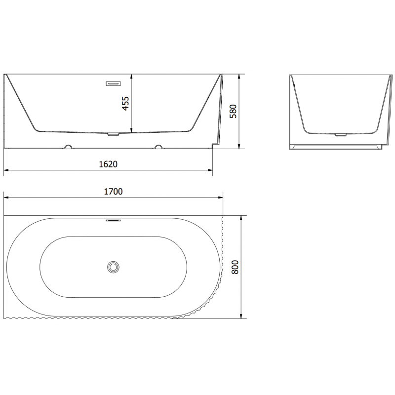 Mexen Gia baignoire îlot d'angle rainurée gauche 170 x 80 cm, blanc brillant, trop-plein cuivre brossé - 52701708000L-65