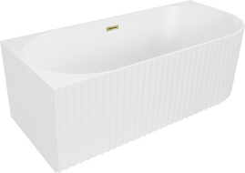 Mexen Gia baignoire autoportante d'angle nervurée gauche 170 x 80 cm, blanc mat, trop-plein doré - 52701708001L-50