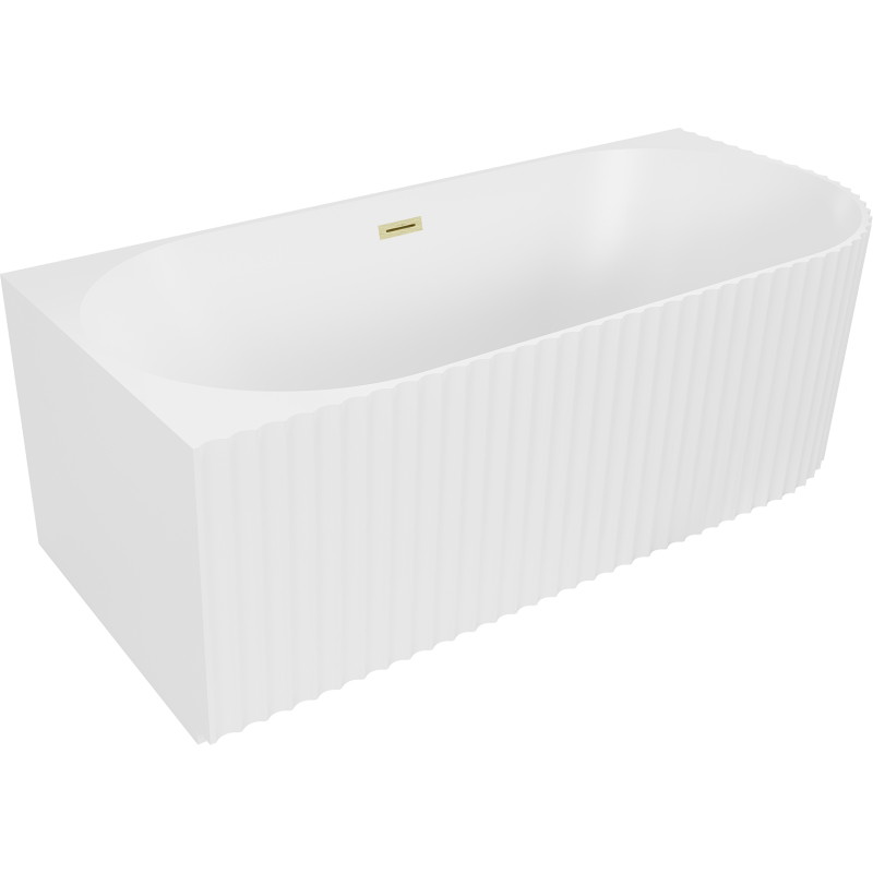 Mexen Gia baignoire autoportante d'angle rainurée gauche 170 x 80 cm, blanc mat, trop-plein or brossé - 52701708001L-55