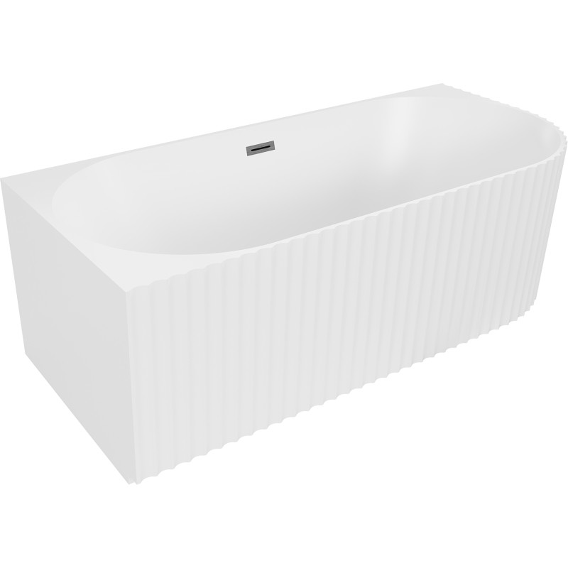 Mexen Gia baignoire autoportante d'angle rainurée gauche 170 x 80 cm, blanc mat, trop-plein gris canon brossé