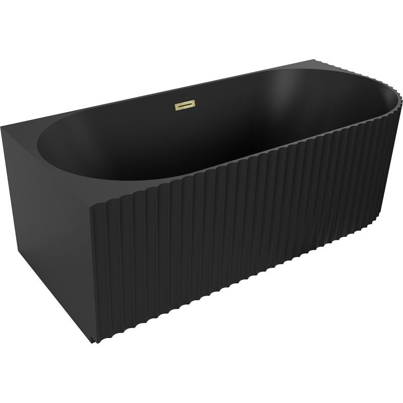 Mexen Gia baignoire autoportante d'angle rainurée gauche 170 x 80 cm, noir mat, trop-plein doré - 52701708071L-50