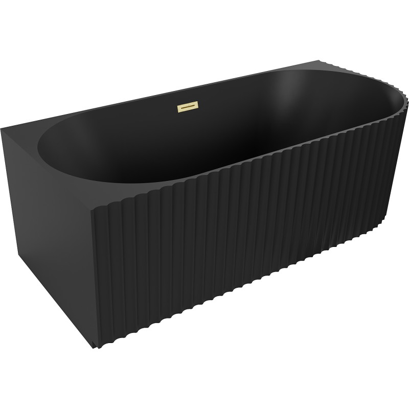 Mexen Gia baignoire autoportante d'angle rainurée gauche 170 x 80 cm, noir mat, trop-plein or brossé - 52701708071L-55