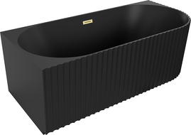 Mexen Gia baignoire îlot d'angle rainurée gauche 170 x 80 cm, noir mat, trop-plein or brossé - 52701708071L-55