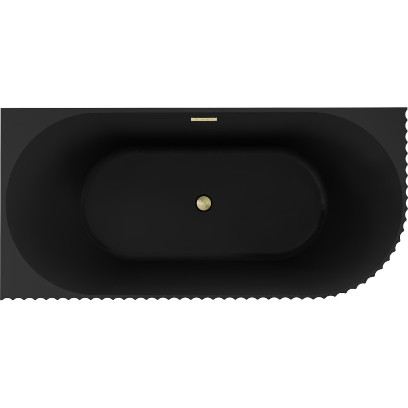 Mexen Gia baignoire autoportante d'angle rainurée gauche 170 x 80 cm, noir mat, trop-plein or brossé - 52701708071L-55